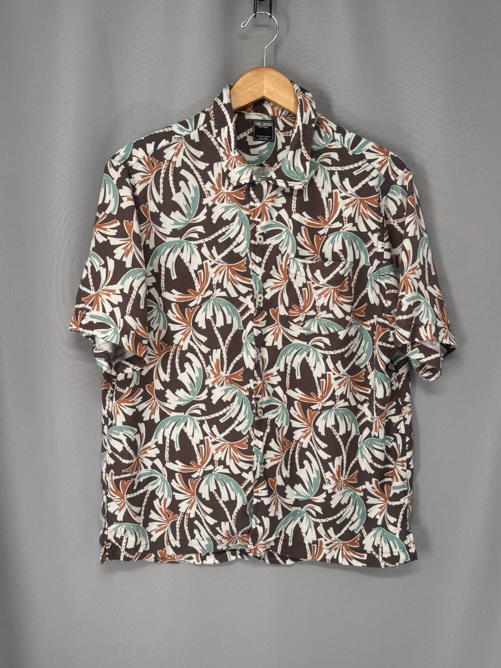 Todd Snyder Camp Shirt Mens XL Brown Palm Print Collar Short Sleeve